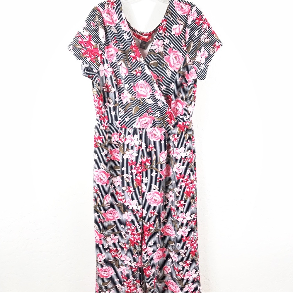 Hot Kiss Floral & Stripe Print Jumpsuit Plus Size